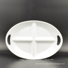 Daily Use 4 Grids Oval Ceramic Plate